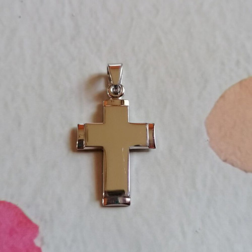 Silver 925 double cross pendant new, lustrous and rhodium plated