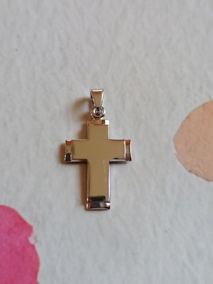 Silver 925 double cross pendant new, lustrous and rhodium plated