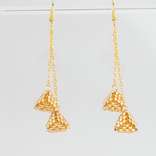 Gold Earrings with Triangular Glass Beads handmade