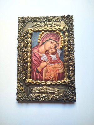Icon of Virgin Mary with Christ new, handmade clay decorations 20x30