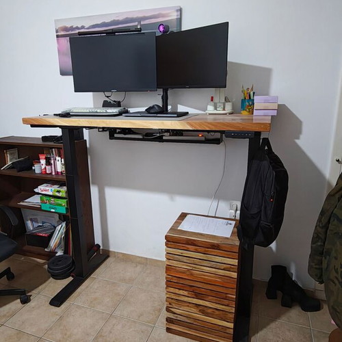 Electric height adjustable desk solid acacia wood new