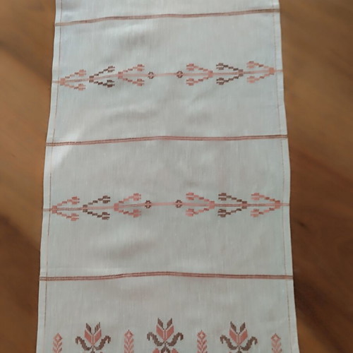 Handmade woven table runner with silver embroidery, 83x40 cm