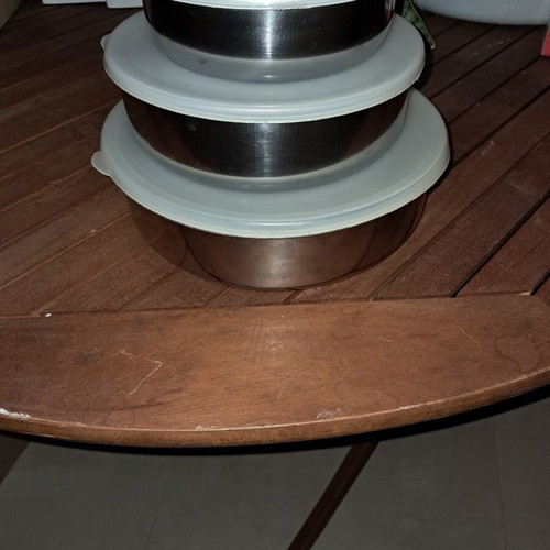 Metal food storage containers set of 3 used, stainless steel with lids