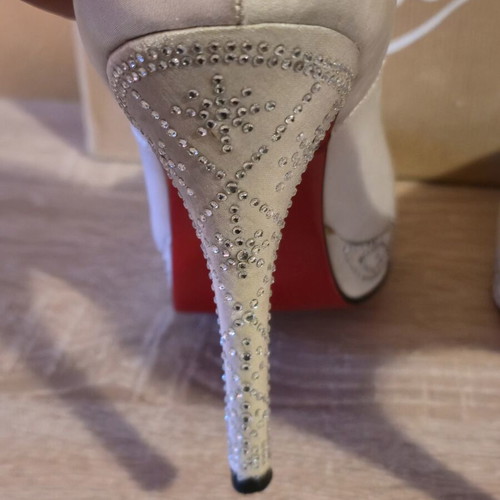 Christian Louboutin women's ivory satin high heels with Swarovski crystals