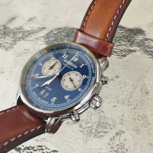 Zeppelin 8684-3 wristwatch like new, blue and brown