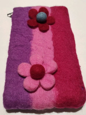 Handmade felt toiletry bag used, multicolored