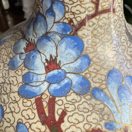 Pair of large Cloisonné vases 34 cm new with wooden bases