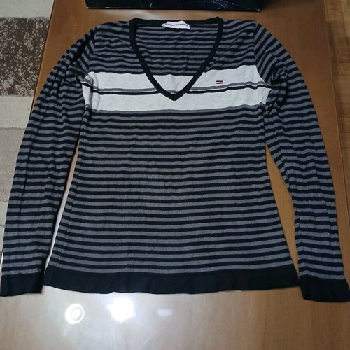Tommy Hilfiger blouse used, size M, striped gray white black