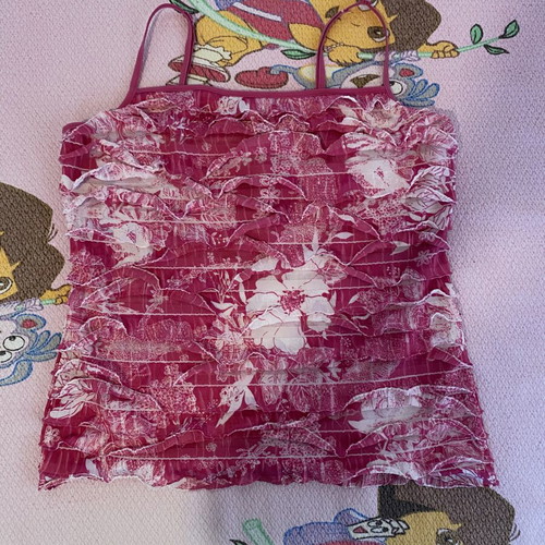 Y2K Fuchsia Floral Ruffle Cami Top like new