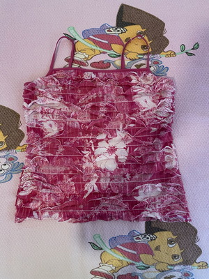 Y2K Fuchsia Floral Ruffle Cami Top like new