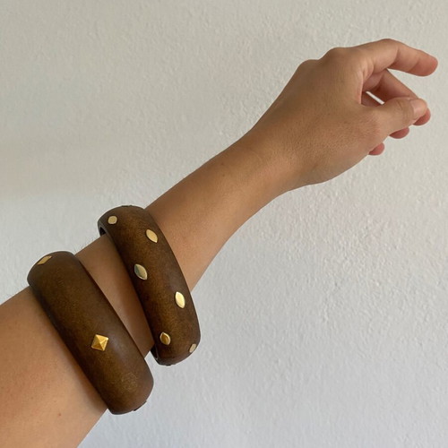 Wooden and carved gold bracelets set of 3 pieces
