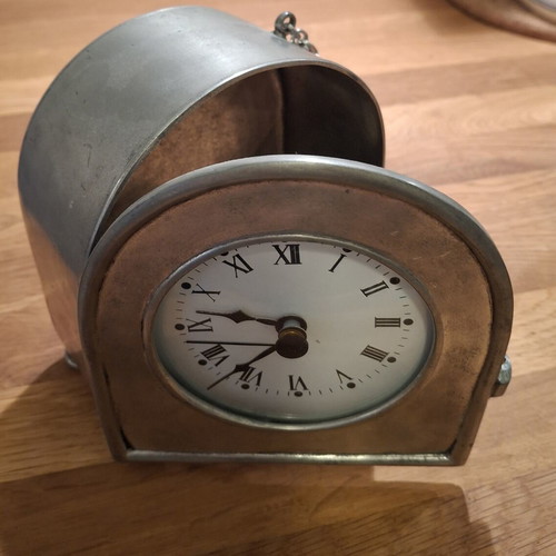Antique Style Pewter Table Clock like new with battery mechanism