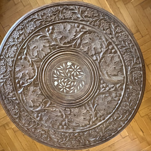 Vintage carved table, 45cm diameter, 48cm height