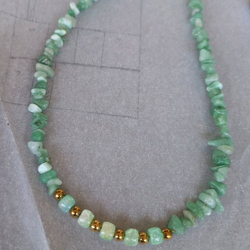 Nephrite necklace with natural semi-precious stones and gold details, new