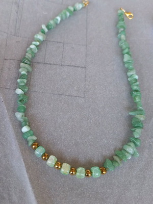 Nephrite necklace with natural semi-precious stones and gold details, new