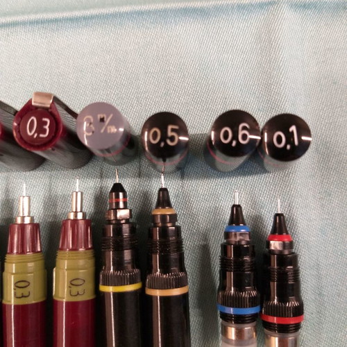 Rotring isographs and rapidographs used, pack of 8 with ink and lubricant