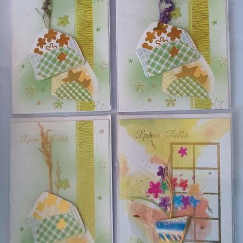 Happy Returns Greeting Cards new, 3D with dried elements, set of 4