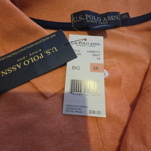 U.S. Polo Assn. men's polo shirt, orange, size 3XL