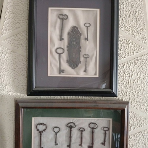 Collection of old keys new in frames for wall decoration