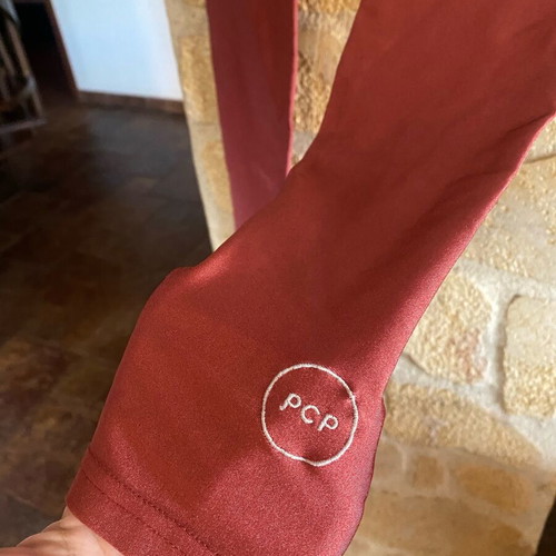 PCP women's leggings like new, metallic red and navy blue, embroidered logo