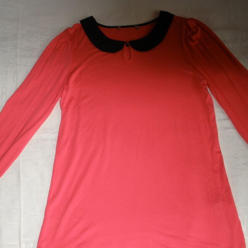 Women's long sleeve blouse with Peter Pan collar, coral pink