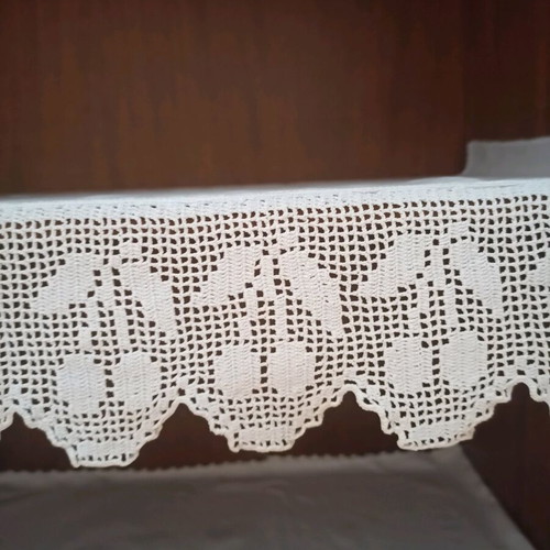 Knitted lace on fabric for buffet shelf like new