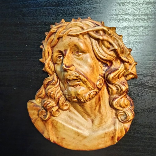 Jesus Christ Head Carving Crown of Thorns wall hanging used