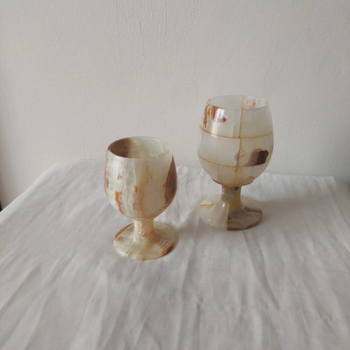 Set of 2 vintage wine glasses made of natural onyx stone like new
