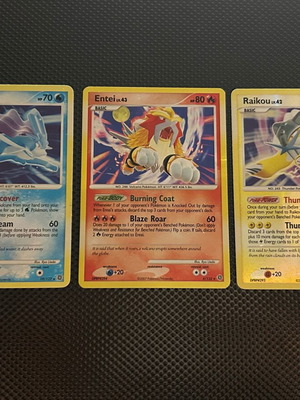 Pokémon cards used, Entei holo and Suicune Raikou reverse holo pack of 3