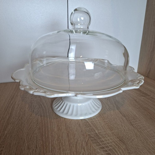 Cake stand with glass dome used, vintage style, 34 cm