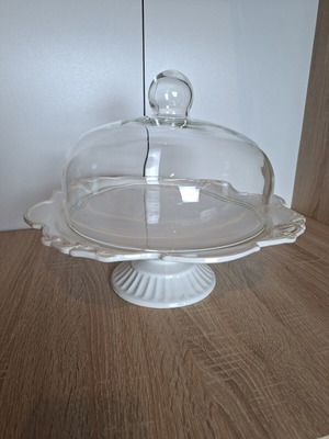 Cake stand with glass dome used, vintage style, 34 cm