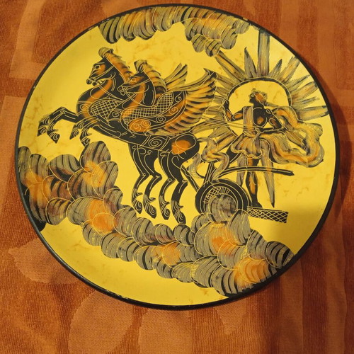 Museum replica classic period plate used, Helios on chariot