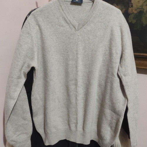 Italian men's beige pullover made of merino wool, cashmere and silk like new, size S-M