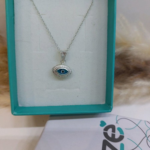 Silver necklace with evil eye new