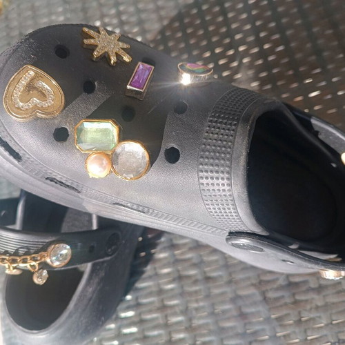 Black clogs like new with charms and gold chain size 36–37