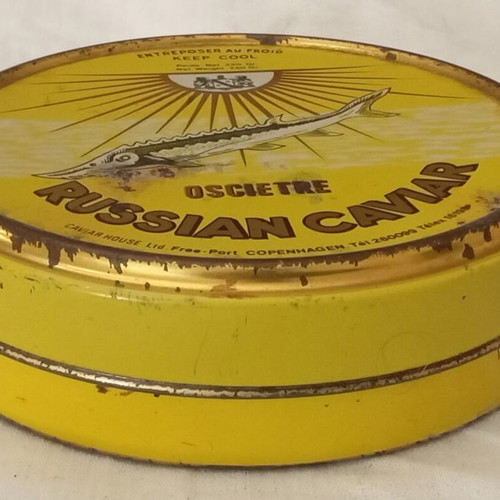 Empty collectible Osietra caviar tin used