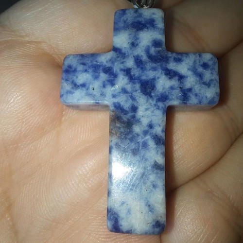 Cross made of natural blue quartz crystal new