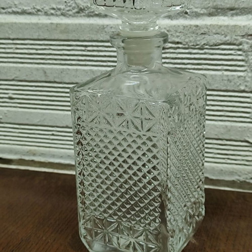Vintage Glass Decanter with Embossed Geometric Design used