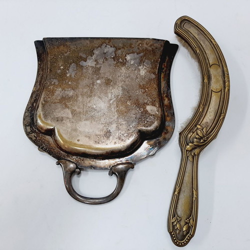 Antique bronze hand brush and dustpan set