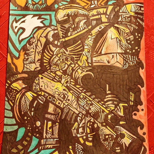 Warhammer warrior original handmade artwork on A4 Bristol paper