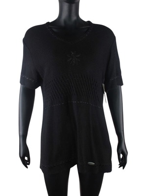 Giesswein women's blouse XL new, black, short sleeve with embroidery