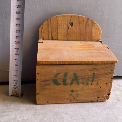 Salt box used, old handmade wooden collectible