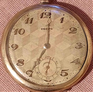 ΡΟΛΟΙ ΤΣΕΠΗΣ 1920/30's Art Deco Tempo Open faced Gold Filled Top Wind Pocket Watch