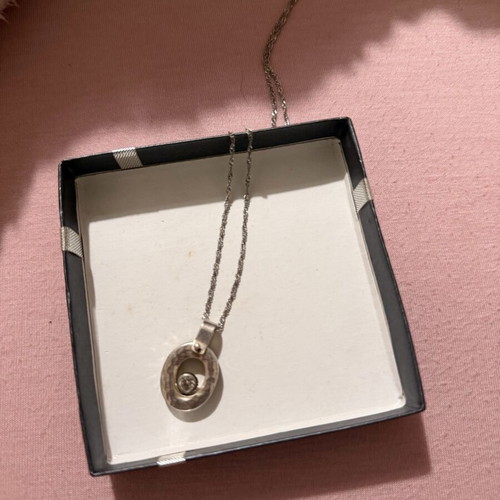 Necklace white gold 585 and silver 925 with zircon, like new