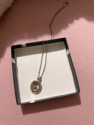 Necklace white gold 585 and silver 925 with zircon, like new