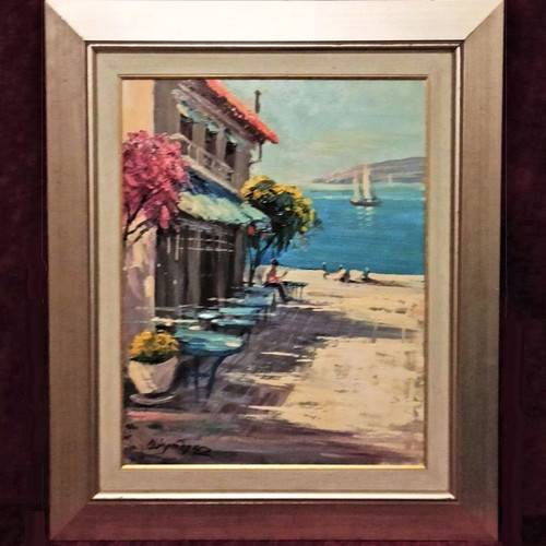 N. Krideras Parathalassio Tavernaki canvas painting like new with frame