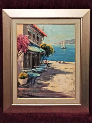 N. Krideras Parathalassio Tavernaki canvas painting like new with frame