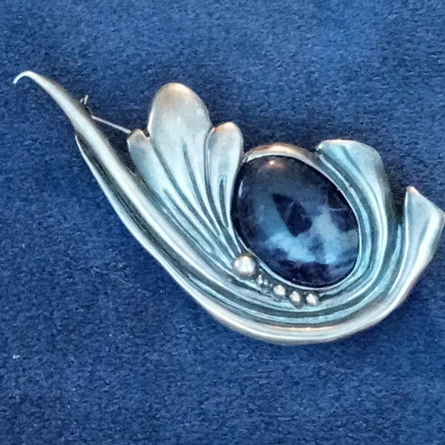 Lalaunis silver pin 925 with natural sodalite stone used, vintage