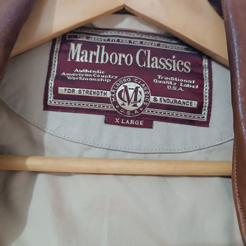 Marlboro Classics men's cotton jacket XL beige with leather collar, like new