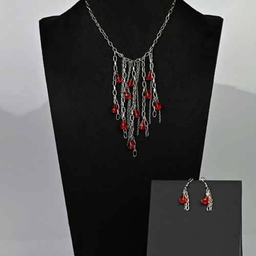 Necklace and earrings set custom made with red elements